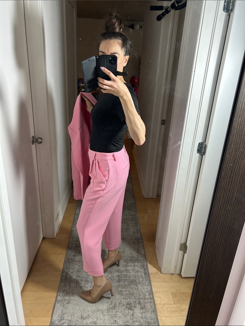Express Bubblegum Pink Stretch Suit Set Blazer & Stylist Ankle Pants - Picture 4 of 8
